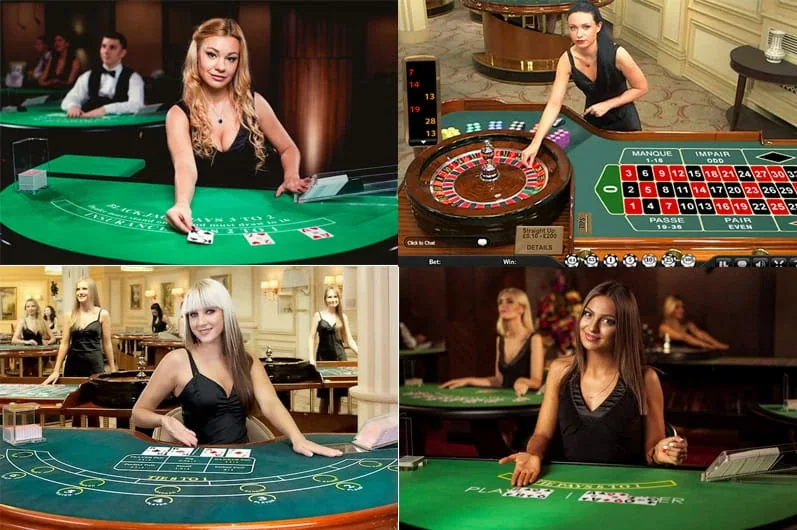 Ruang kasino live mobile dengan tampilan dealer dan meja permainan